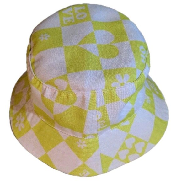 Wonder Nation Bucket Hat "LOVE" Yellow Green/White Checker - Picture 1 of 5